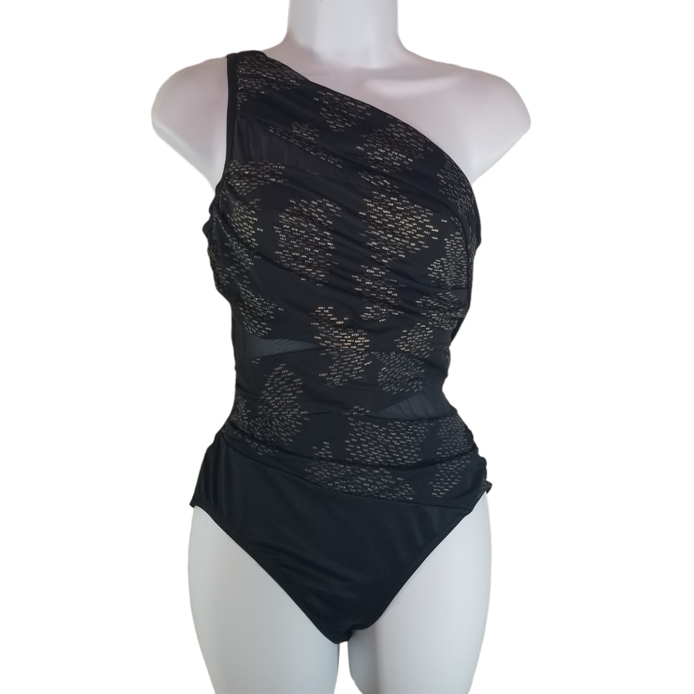 Miraclesuit Sari Not Sari Jena black gold one shoulder one piece swimsuit - Picture 2 of 10